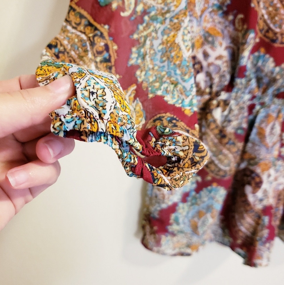 🚫SOLD Lucca long sleeve paisley winered romper - Picture 7 of 8